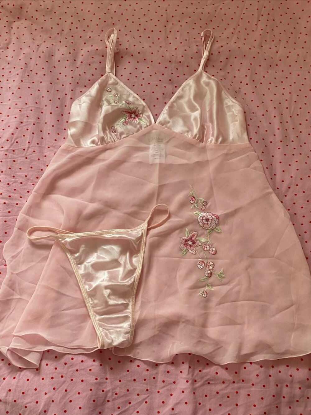 Vintage Jessica Lingerie Pink Floral Embroidered Babydoll & Panty Set - Picture 2 of 8